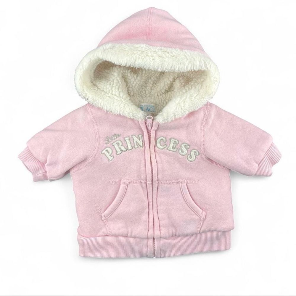 The Children's Place Pink and white Sherpa lined baby girl's hooded jacket 3-6m